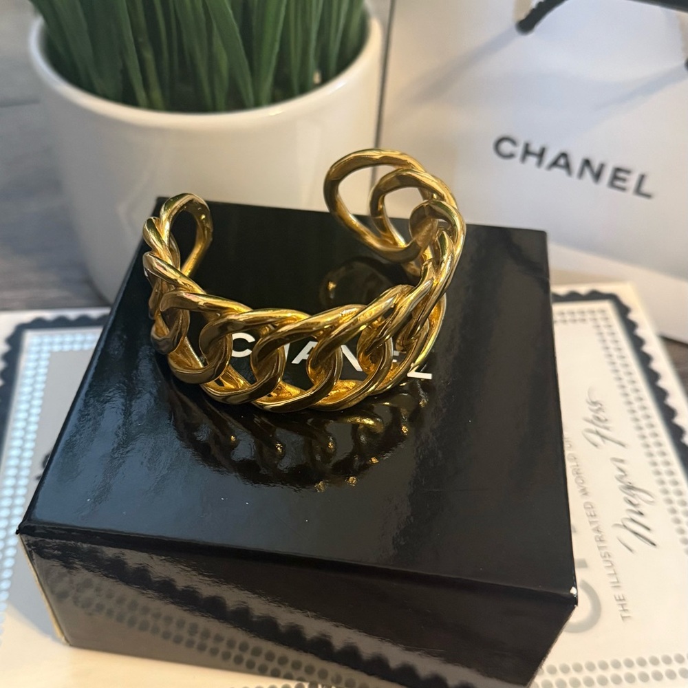 Chanel Vintage Gold Chain Cuff Bracelet